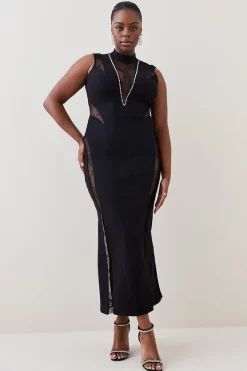 Buy 😀 Karen Millen Plus Size Lace Front Diamante Detail Midaxi 👗 Dress 😉