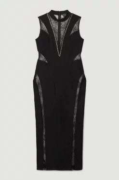 Buy 😀 Karen Millen Plus Size Lace Front Diamante Detail Midaxi 👗 Dress 😉 -PARTY DRESSES Sales Store bkk07297 black xl 3