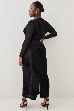 Buy 🔥 Karen Millen Plus Size Devoure Velvet Lace Detail Jersey Maxi 👗 Dress ⭐ -PARTY DRESSES Sales Store bkk07301 black xl 2
