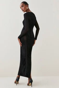 Flash Sale ✔️ Karen Millen Petite Devoure Velvet Lace Detail Jersey Maxi 👗 Dress ✨ -PARTY DRESSES Sales Store bkk07302 black xl 2
