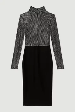 Best Pirce 🎁 Karen Millen Petite Hot Fix Diamante Power Mesh Jersey Midi 👗 Dress ✔️ -PARTY DRESSES Sales Store bkk07306 black xl 3