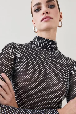 Best Pirce 🎁 Karen Millen Petite Hot Fix Diamante Power Mesh Jersey Midi 👗 Dress ✔️ -PARTY DRESSES Sales Store bkk07306 black xl 4