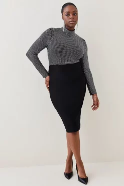 Promo 🔥 Karen Millen Plus Size Hot Fix Diamante Power Mesh Jersey Midi 👗 Dress 😍
