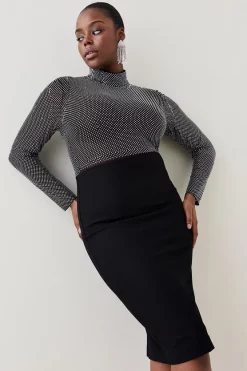 Promo 🔥 Karen Millen Plus Size Hot Fix Diamante Power Mesh Jersey Midi 👗 Dress 😍 -PARTY DRESSES Sales Store bkk07317 black xl 2