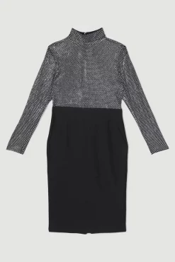 Promo 🔥 Karen Millen Plus Size Hot Fix Diamante Power Mesh Jersey Midi 👗 Dress 😍 -PARTY DRESSES Sales Store bkk07317 black xl 3