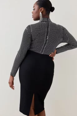 Promo 🔥 Karen Millen Plus Size Hot Fix Diamante Power Mesh Jersey Midi 👗 Dress 😍 -PARTY DRESSES Sales Store bkk07317 black xl 4