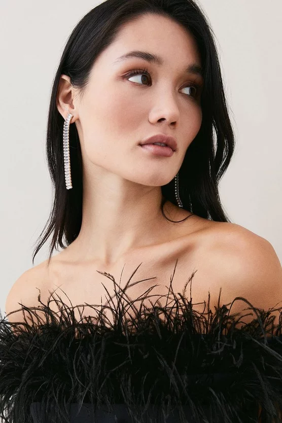 Brand new π€© Karen Millen Feather Bardot Stretch Crepe Maxi π Dress π― 4 Brand new π€© Karen Millen Feather Bardot Stretch Crepe Maxi π Dress π― - Image 3