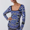 Budget 🛒 Karen Millen Abstract Jacquard Knitted Mini 👗 Dress 🛒 -PARTY DRESSES Sales Store bkk07493 cobalt xl