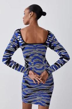 Budget 🛒 Karen Millen Abstract Jacquard Knitted Mini 👗 Dress 🛒 -PARTY DRESSES Sales Store bkk07493 cobalt xl 2