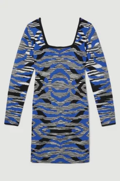 Budget 🛒 Karen Millen Abstract Jacquard Knitted Mini 👗 Dress 🛒 -PARTY DRESSES Sales Store bkk07493 cobalt xl 3