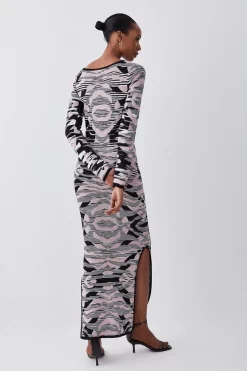 Outlet 🛒 Karen Millen Tall Abstract Jacquard Knitted Maxi Column 👗 Dress 😍 -PARTY DRESSES Sales Store bkk07494 blush xl 2