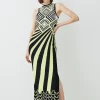 Best Pirce 🥰 Karen Millen Embellished Stripe Jacquard Knitted Maxi Column 👗 Dress ❤️ -PARTY DRESSES Sales Store bkk07502 green xl