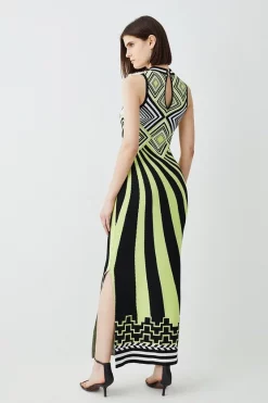 Best Pirce 🥰 Karen Millen Embellished Stripe Jacquard Knitted Maxi Column 👗 Dress ❤️ -PARTY DRESSES Sales Store bkk07502 green xl 2
