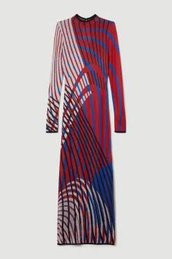 Best deal ⭐ Karen Millen Slinky Jacquard Abstract Knit Maxi Column 👗 Dress ⭐ -PARTY DRESSES Sales Store bkk07505 red xl 3