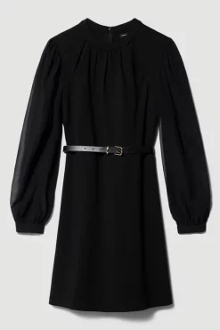 Brand new 👏 Karen Millen Georgette Sleeve Belted Ponte Skater 👗 Dress ⌛ -PARTY DRESSES Sales Store bkk07640 black xl 3