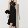 Hot Sale 🥰 Karen Millen Embellished High Low Figure Form 👗 Dress 😀 -PARTY DRESSES Sales Store bkk07724 black xl