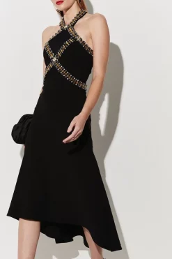 Hot Sale 🥰 Karen Millen Embellished High Low Figure Form 👗 Dress 😀 -PARTY DRESSES Sales Store bkk07724 black xl 2