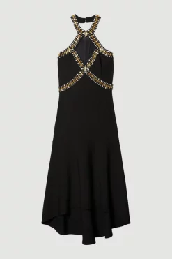 Hot Sale 🥰 Karen Millen Embellished High Low Figure Form 👗 Dress 😀 -PARTY DRESSES Sales Store bkk07724 black xl 3