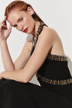 Hot Sale 🥰 Karen Millen Embellished High Low Figure Form 👗 Dress 😀 -PARTY DRESSES Sales Store bkk07724 black xl 4