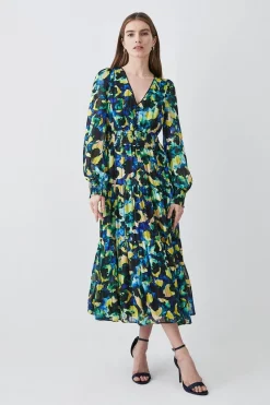 Outlet 😀 Karen Millen Abstract V Neck Woven Maxi 👗 Dress 😍