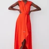 Cheapest 🤩 Karen Millen Tall Compact Stretch Viscose Waterfall Midi 👗 Dress 😍 -PARTY DRESSES Sales Store bkk08006 red20orange xl