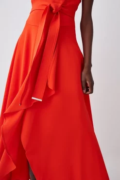 Cheapest 🤩 Karen Millen Tall Compact Stretch Viscose Waterfall Midi 👗 Dress 😍 -PARTY DRESSES Sales Store bkk08006 red20orange xl 2