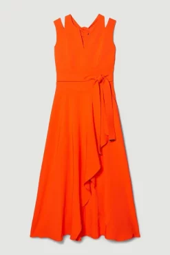 Cheapest 🤩 Karen Millen Tall Compact Stretch Viscose Waterfall Midi 👗 Dress 😍 -PARTY DRESSES Sales Store bkk08006 red20orange xl 3