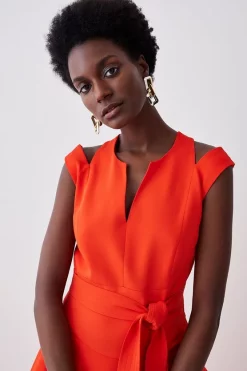 Cheapest 🤩 Karen Millen Tall Compact Stretch Viscose Waterfall Midi 👗 Dress 😍 -PARTY DRESSES Sales Store bkk08006 red20orange xl 4