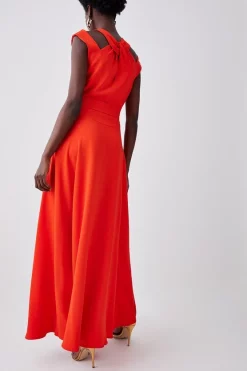 Cheapest 🤩 Karen Millen Tall Compact Stretch Viscose Waterfall Midi 👗 Dress 😍 -PARTY DRESSES Sales Store bkk08006 red20orange xl 5