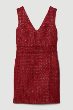 Flash Sale 🌟 Karen Millen Tweed Frayed Waistband Detail Mini 👗 Dress 🎉 -PARTY DRESSES Sales Store bkk08012 red xl 3