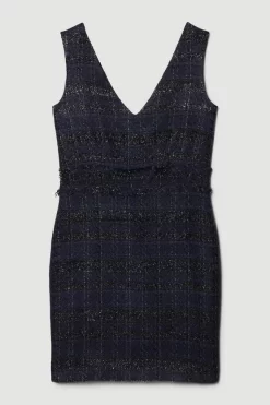 Promo 🔥 Karen Millen Tweed Frayed Waistband Detail Mini 👗 Dress 👍 -PARTY DRESSES Sales Store bkk08013 navy xl 3
