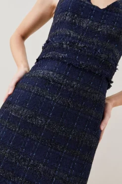 Promo 🔥 Karen Millen Tweed Frayed Waistband Detail Mini 👗 Dress 👍 -PARTY DRESSES Sales Store bkk08013 navy xl 4