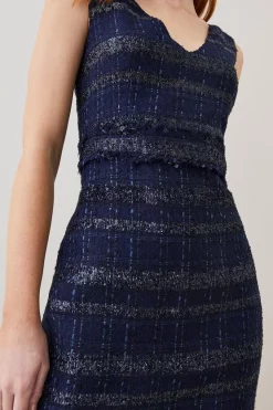 Budget ⭐ Karen Millen Tweed Frayed Waistband Detail Midi 👗 Dress 🔥 -PARTY DRESSES Sales Store bkk08014 navy xl 1