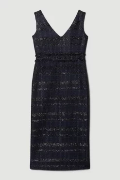 Budget ⭐ Karen Millen Tweed Frayed Waistband Detail Midi 👗 Dress 🔥 -PARTY DRESSES Sales Store bkk08014 navy xl 3