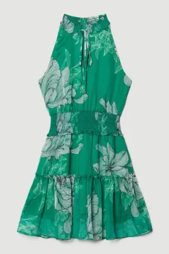 Best Pirce 🌟 Karen Millen Floral Bloom Shirred Halter Woven Mini 👗 Dress 😍 -PARTY DRESSES Sales Store bkk08313 green xl 3