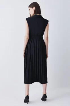 Discount 🌟 Karen Millen Military Pleat Sleeveless Midi 👗 Dress 🔔 -PARTY DRESSES Sales Store bkk08674 black xl 2