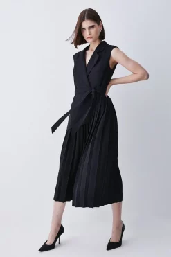 Discount 🌟 Karen Millen Military Pleat Sleeveless Midi 👗 Dress 🔔 -PARTY DRESSES Sales Store bkk08674 black xl 4