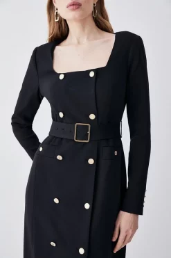 Best Pirce ⭐ Karen Millen Compact Viscose Tux Sleeved Belted Maxi 👗 Dress 👍 -PARTY DRESSES Sales Store bkk08810 black xl 4