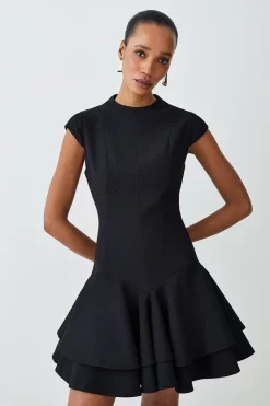 Deals 🧨 Karen Millen High Neck Crepe Full 👗 Skirted Mini 👗 Dress 🎉