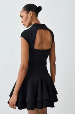 Deals 🧨 Karen Millen High Neck Crepe Full 👗 Skirted Mini 👗 Dress 🎉 -PARTY DRESSES Sales Store bkk09295 black xl 2