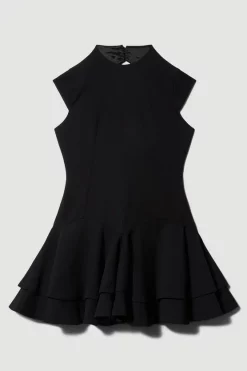 Deals 🧨 Karen Millen High Neck Crepe Full 👗 Skirted Mini 👗 Dress 🎉 -PARTY DRESSES Sales Store bkk09295 black xl 3