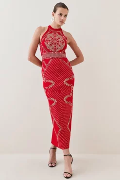 Top 10 ⭐ Karen Millen All Over Baroque Hot Fix Halter Neck Neck Midaxi 👗 Dress 👍 -PARTY DRESSES Sales Store womens black all over baroque hot fix halter neck neck midaxi dress