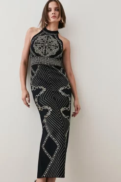 Top 10 ⭐ Karen Millen All Over Baroque Hot Fix Halter Neck Neck Midaxi 👗 Dress 👍 -PARTY DRESSES Sales Store womens black all over baroque hot fix halter neck neck midaxi dress 1 1