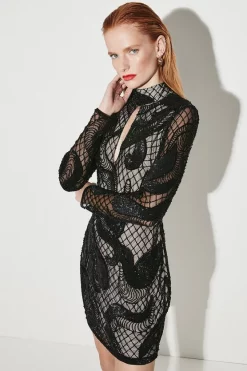 Brand new β Karen Millen Beaded And Embroidery Key Hole Mini π Dress π 15 Brand new β Karen Millen Beaded And Embroidery Key Hole Mini π Dress π -PARTY DRESSES Sales Store womens black beaded and embroidery key hole mini dress