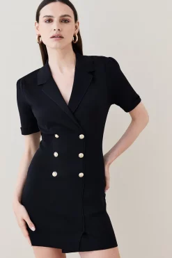 Promo 🎉 Karen Millen Button Front Knit Mini 👗 Dress 😍 -PARTY DRESSES Sales Store womens black button front knit mini dress