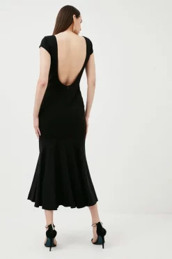 Outlet 😍 Karen Millen Compact Stretch Viscose Fishtail Midaxi 👗 Dress 🌟 -PARTY DRESSES Sales Store womens black compact stretch viscose fishtail midaxi dress 1