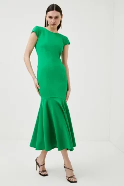 Outlet 😍 Karen Millen Compact Stretch Viscose Fishtail Midaxi 👗 Dress 🌟 -PARTY DRESSES Sales Store womens black compact stretch viscose fishtail midaxi dress