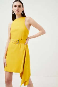 Best deal 👍 Karen Millen Compact Viscose Asymmetric Drape Mini 👗 Dress 💯 -PARTY DRESSES Sales Store womens black compact viscose asymmetric drape mini dress