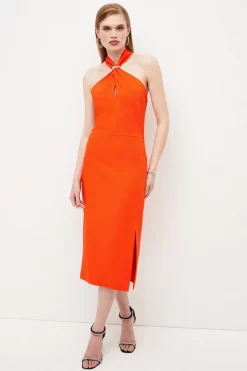 Wholesale 🔥 Karen Millen Compact Viscose Chain Knot Strap Column Midi 👗 Dress 🎁 -PARTY DRESSES Sales Store womens black compact viscose chain knot strap column midi dress 1