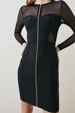Cheap ⌛ Karen Millen Corset Bandage Mesh Detail Mini 👗 Dress 🛒 -PARTY DRESSES Sales Store womens black corset bandage mesh detail mini dress